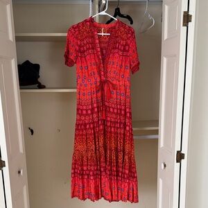 Free People Red Floral Tie-Front Maxi Dress